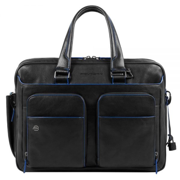 Piquadro Blue Square Expandable Computer Briefcase with iPad 10.5" black