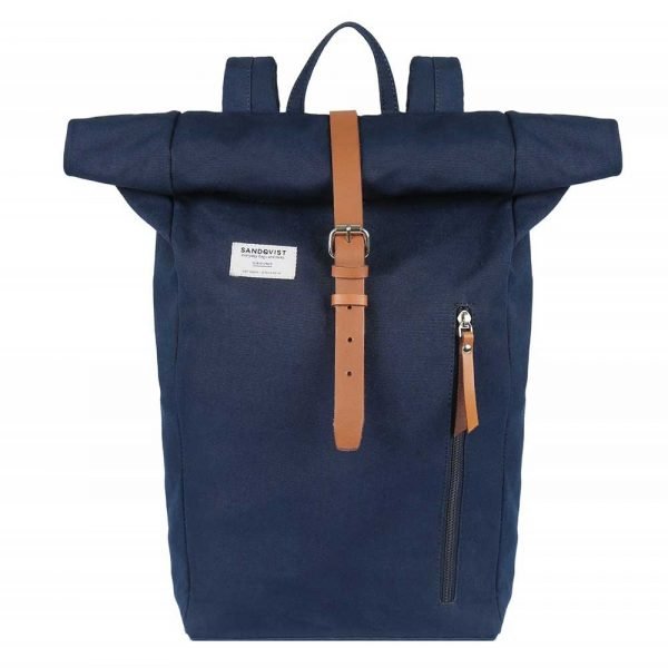 Sandqvist Dante Backpack blue with cognac brown leather backpack