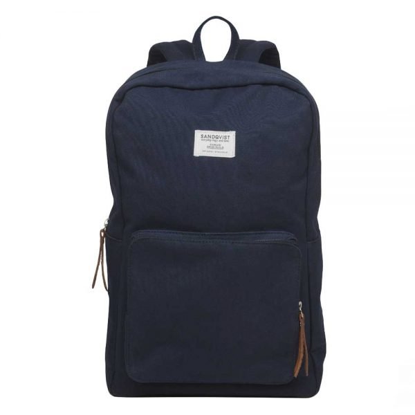 Sandqvist Kim Backpack blue with cognac brown leather backpack