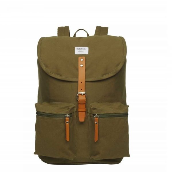 Sandqvist Roald Backpack olive with cognac brown backpack