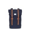 Sandqvist Stig Backpack blue with cognac brown leather backpack