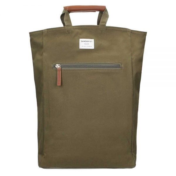 Sandqvist Tony Backpack olive with cognac brown backpack