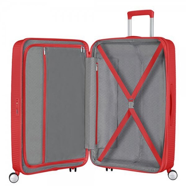 American Tourister Soundbox Spinner 77 Expandable coral red Harde Koffer van Polypropyleen