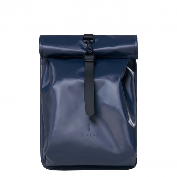 Rains Rolltop Mini shiny blue backpack