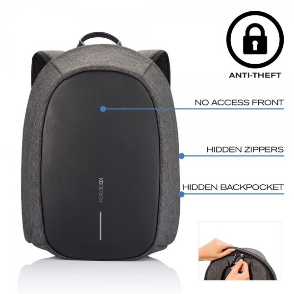 XD Design Elle Protective Rugzak met Persoonlijk Alarm black backpack van Polyester