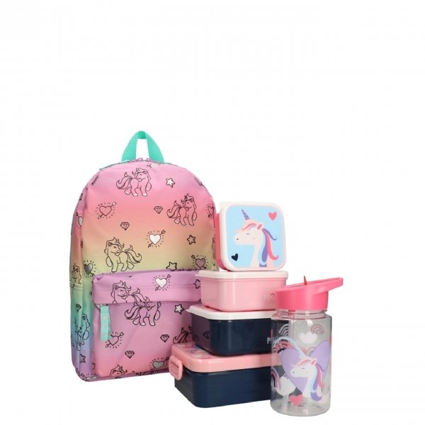 Kidzroom Unicorn Rugzak met Lunchbox/Drinkbeker/Snackbox roze Kindertas