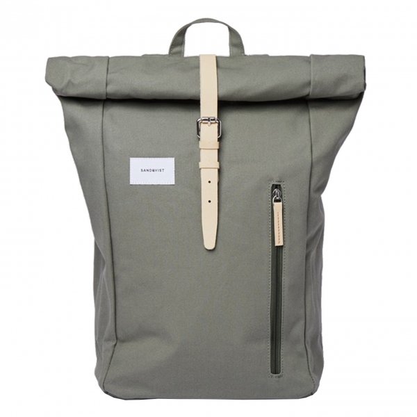 Sandqvist Dante Backpack dusty green with natural leather backpack