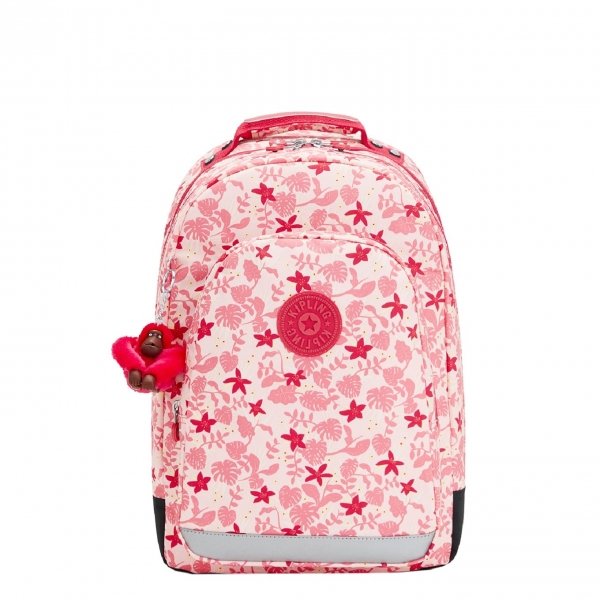 Kipling Class Room Rugzak pink leaves backpack