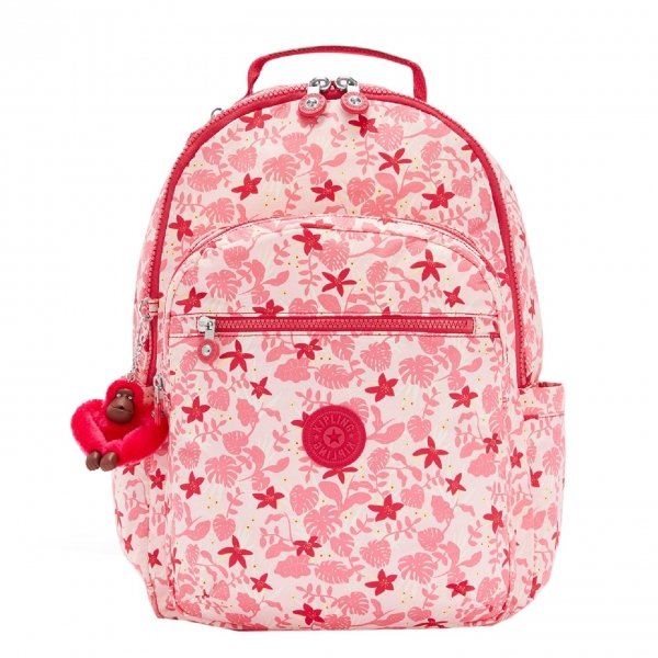Kipling Seoul Rugzak pink leaves backpack