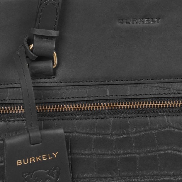Burkely Croco Cassy Handbag S black Leren tas van Leer