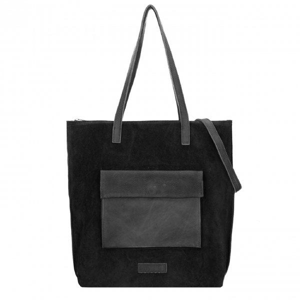 Shabbies Amsterdam Shopper waxed suede matching waxed leather L black Damestas