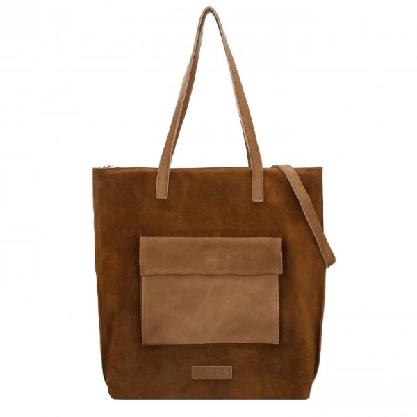 Shabbies Amsterdam Shopper waxed suede matching waxed leather L warm brown Damestas