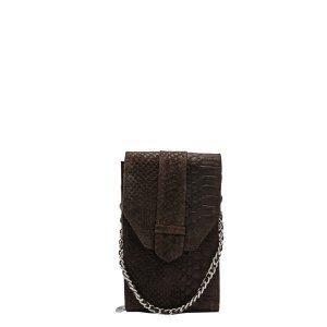MOSZ Phone Bag Large Suede Snake dark brown/brushed silver Damestas