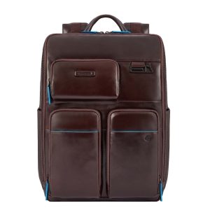 Piquadro Blue Square Computer Backpack With iPad Pro brown backpack
